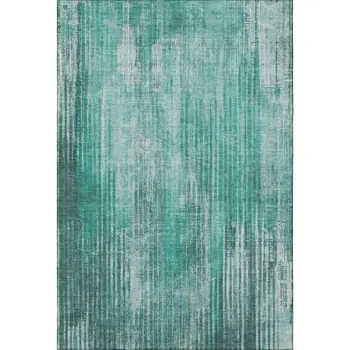 10' X 14' Teal And Ivory Striped Washable Area Rug With UV Protection