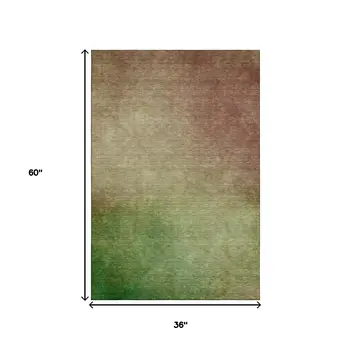 3' X 5' Blush And Green Ombre Washable Area Rug With UV Protection