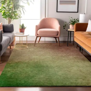 5' X 8' Blush And Green Ombre Washable Area Rug With UV Protection