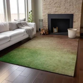 5' X 8' Blush And Green Ombre Washable Area Rug With UV Protection