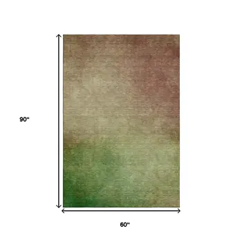 5' X 8' Blush And Green Ombre Washable Area Rug With UV Protection
