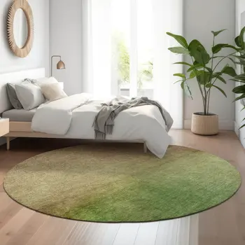 8' Blush And Green Ombre Washable Round Rug With UV Protection
