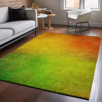 3' X 5' Terra Cotta And Green Ombre Washable Area Rug With UV Protection