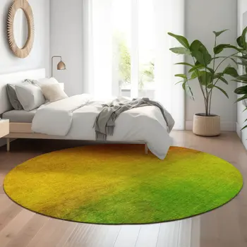 8' Terra Cotta And Green Ombre Washable Round Rug With UV Protection