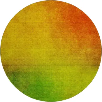 8' Terra Cotta And Green Ombre Washable Round Rug With UV Protection