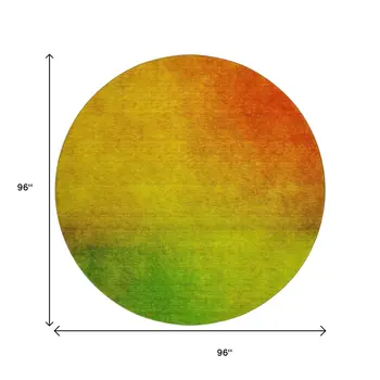 8' Terra Cotta And Green Ombre Washable Round Rug With UV Protection
