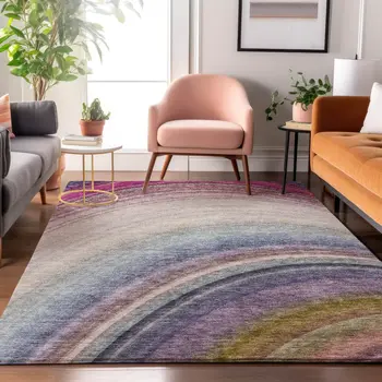 5' X 8' Beige Purple And Blue Ombre Washable Area Rug With UV Protection