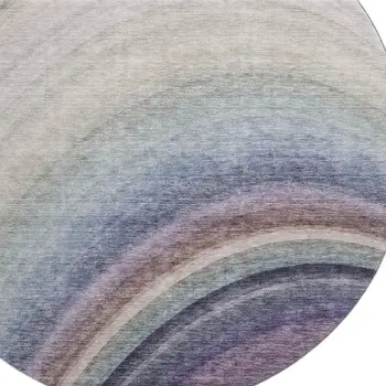 8' Beige Purple And Blue Ombre Washable Round Rug With UV Protection