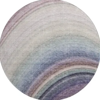 8' Beige Purple And Blue Ombre Washable Round Rug With UV Protection