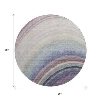 8' Beige Purple And Blue Ombre Washable Round Rug With UV Protection