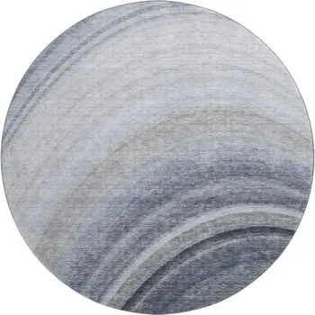 8' Blue Ivory And Gray Ombre Washable Round Rug With UV Protection