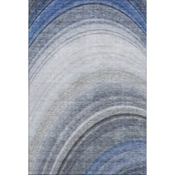 9' X 12' Blue Ivory And Gray Ombre Washable Area Rug With UV Protection