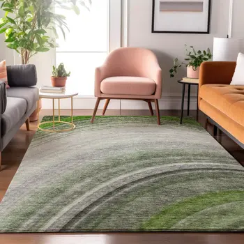 5' X 8' Green Ivory And Gray Ombre Washable Area Rug With UV Protection