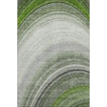 5' X 8' Green Ivory And Gray Ombre Washable Area Rug With UV Protection