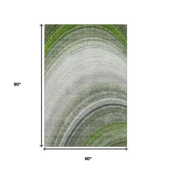 5' X 8' Green Ivory And Gray Ombre Washable Area Rug With UV Protection