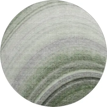 8' Green Ivory And Gray Ombre Washable Round Rug With UV Protection