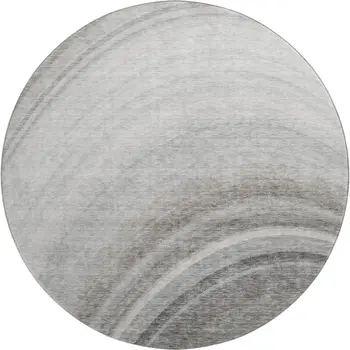 8' Gray Ivory And Beige Ombre Washable Round Rug With UV Protection