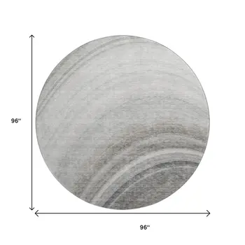 8' Gray Ivory And Beige Ombre Washable Round Rug With UV Protection