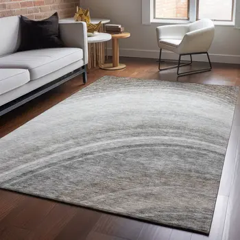 8' X 10' Gray Ivory And Beige Ombre Washable Area Rug With UV Protection