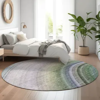 8' Teal Purple And Green Ombre Washable Round Rug With UV Protection