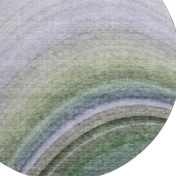 8' Teal Purple And Green Ombre Washable Round Rug With UV Protection