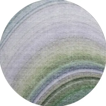 8' Teal Purple And Green Ombre Washable Round Rug With UV Protection