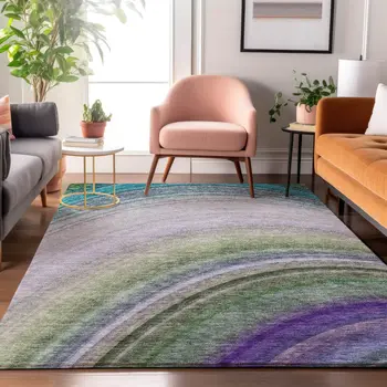 8' X 10' Teal Purple And Green Ombre Washable Area Rug With UV Protection