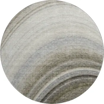 8' Taupe Gold And Gray Ombre Washable Round Rug With UV Protection