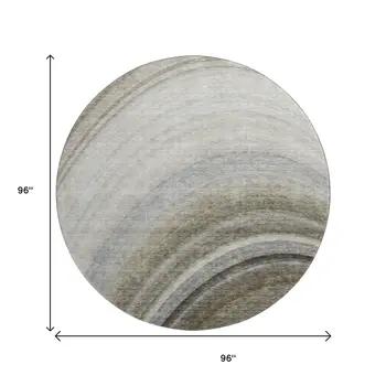 8' Taupe Gold And Gray Ombre Washable Round Rug With UV Protection