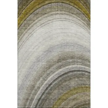 9' X 12' Taupe Gold And Gray Ombre Washable Area Rug With UV Protection