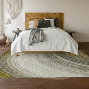 9' X 12' Taupe Gold And Gray Ombre Washable Area Rug With UV Protection