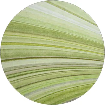 8' Artichoke Green Ivory And Purple Abstract Washable Round Rug With UV Protection