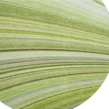 8' Artichoke Green Ivory And Purple Abstract Washable Round Rug With UV Protection