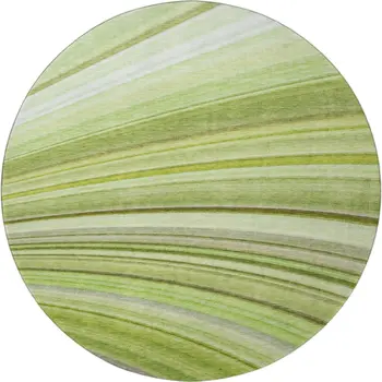 8' Artichoke Green Ivory And Purple Abstract Washable Round Rug With UV Protection
