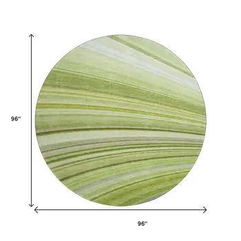 8' Artichoke Green Ivory And Purple Abstract Washable Round Rug With UV Protection