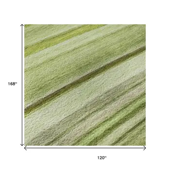 10' X 14' Artichoke Green Ivory And Purple Abstract Washable Area Rug With UV Protection