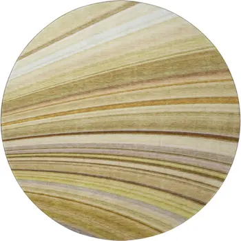 8' Beige Blue And Ivory Abstract Washable Round Rug With UV Protection