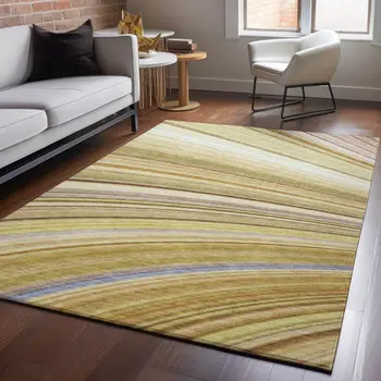 8' X 10' Beige Blue And Ivory Abstract Washable Area Rug With UV Protection