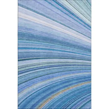 3' X 5' Blue Ivory And Gold Abstract Washable Area Rug With UV Protection
