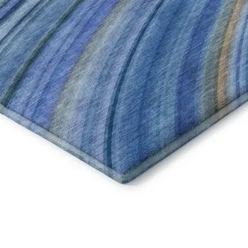 3' X 5' Blue Ivory And Gold Abstract Washable Area Rug With UV Protection