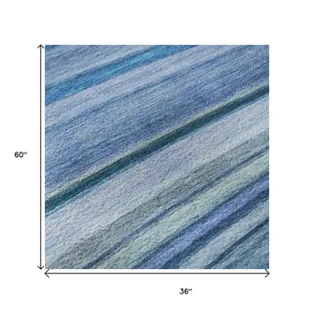 3' X 5' Blue Ivory And Gold Abstract Washable Area Rug With UV Protection