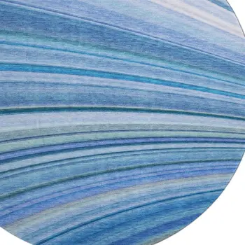8' Blue Ivory And Gold Abstract Washable Round Rug With UV Protection