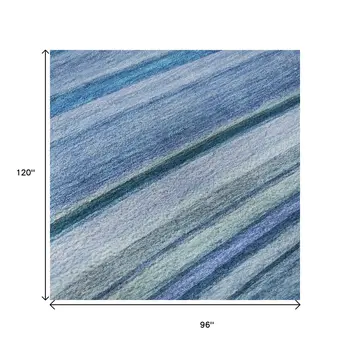 8' X 10' Blue Ivory And Gold Abstract Washable Area Rug With UV Protection