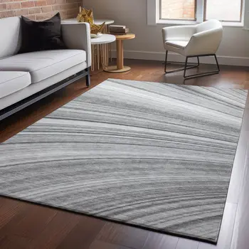 10' X 14' Gray And Ivory Abstract Washable Area Rug With UV Protection