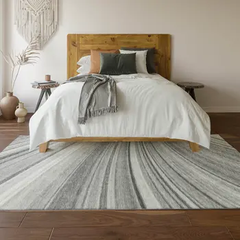 10' X 14' Gray And Ivory Abstract Washable Area Rug With UV Protection
