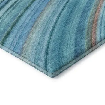 3' X 5' Teal And Ivory Abstract Washable Area Rug With UV Protection