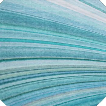 8' Teal And Ivory Abstract Washable Round Rug With UV Protection