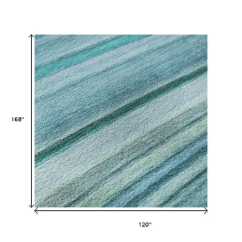 10' X 14' Teal And Ivory Abstract Washable Area Rug With UV Protection
