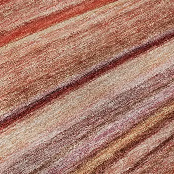 5' X 8' Terra Cotta Blue And Ivory Striped Washable Area Rug With UV Protection