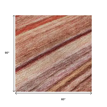 5' X 8' Terra Cotta Blue And Ivory Striped Washable Area Rug With UV Protection